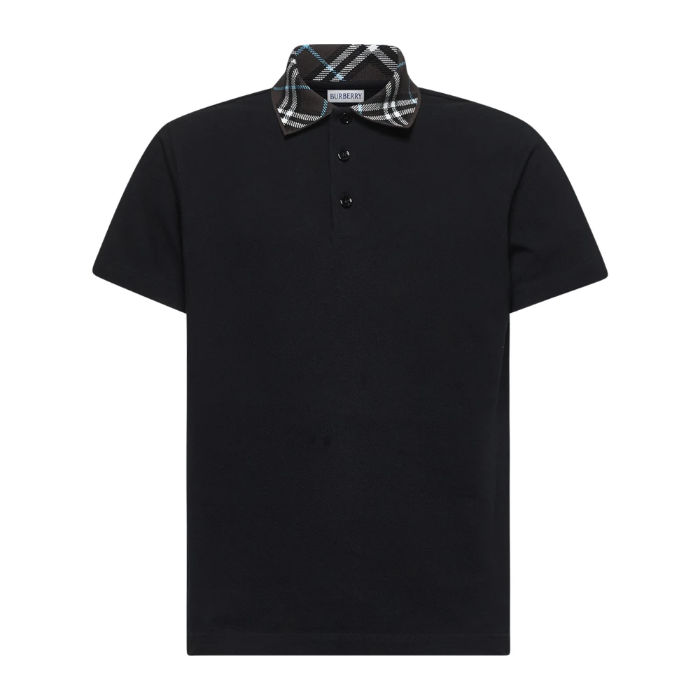 Burberry Zwarte Polo Shirt met Geruite Kraag Black Heren