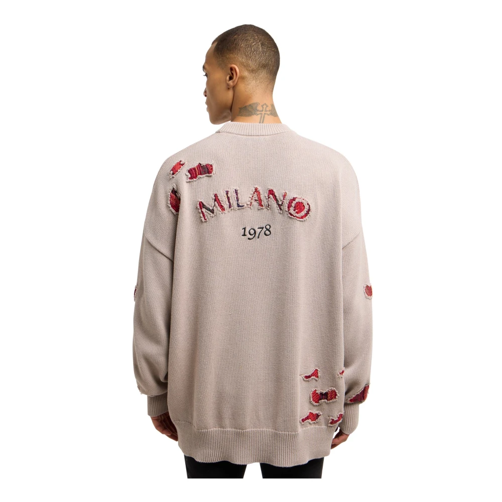carlo colucci Tijdloze Oversized Trui met Gebreid Patroon Beige Heren