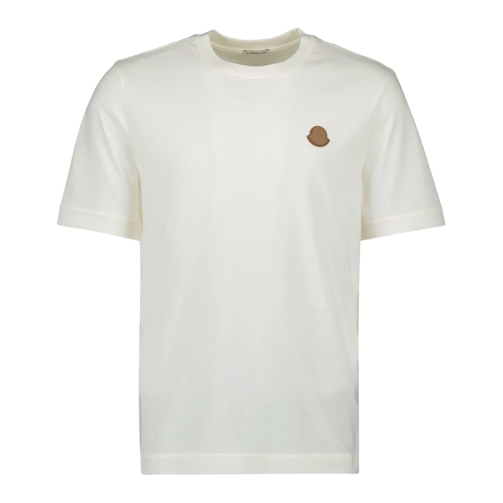 Moncler Men's White T-Shirts, S, Leather Logo T-Shirt
