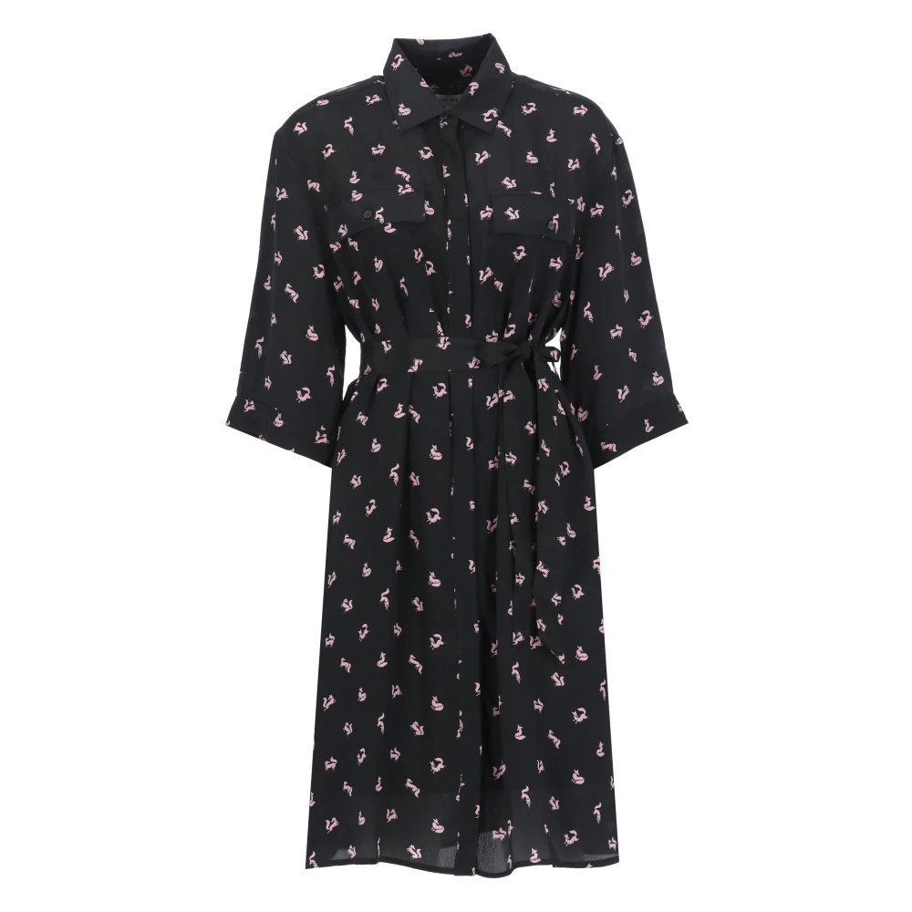 Maison Kitsuné Zwarte Fancy Fox Chemisier Jurk Black Dames