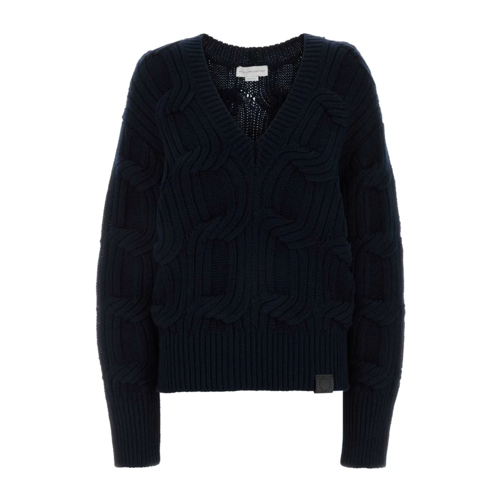 Stella Mccartney Women's Blue V-Neck Knitwear, S, Cable Knit Jumper