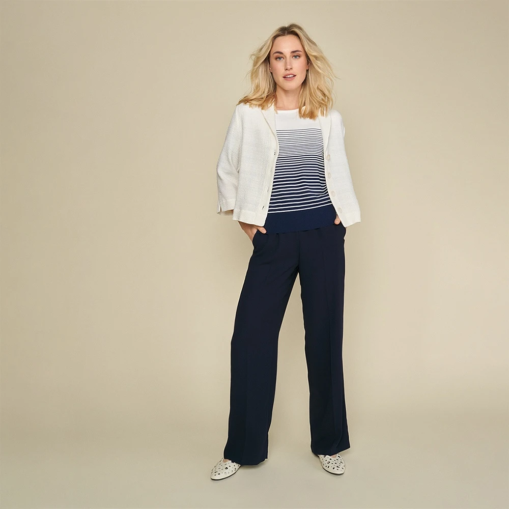 Marie Méro Wijde Pijp Elastische Taille Broek Blue Dames