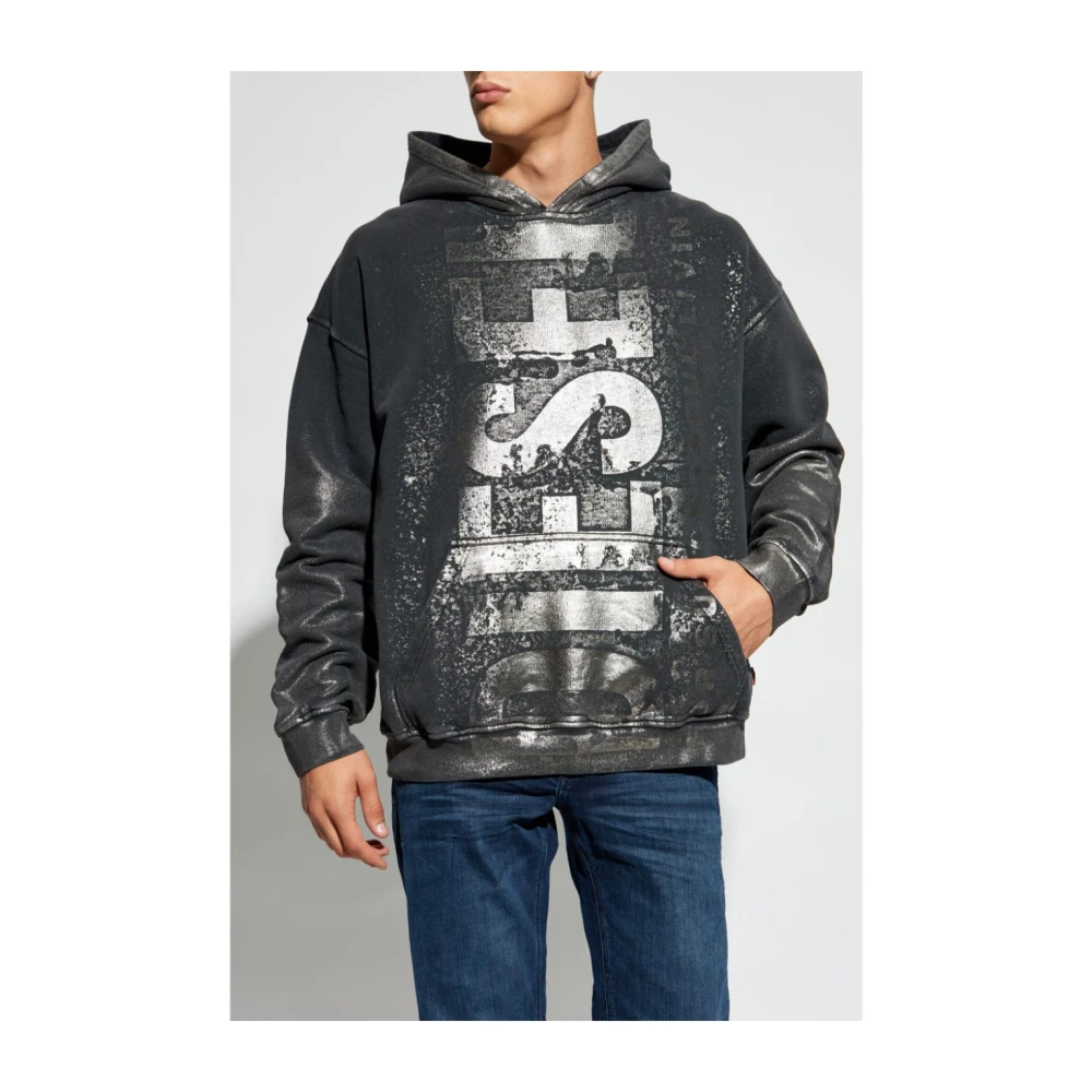 Diesel Logo Print Hoodie Grijs Gray Heren