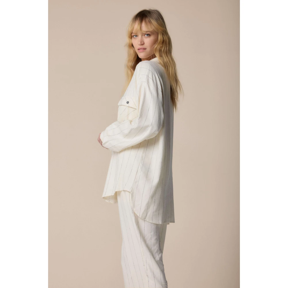 Kocca Elegante Gestreepte Roomwitte Overhemd White Dames