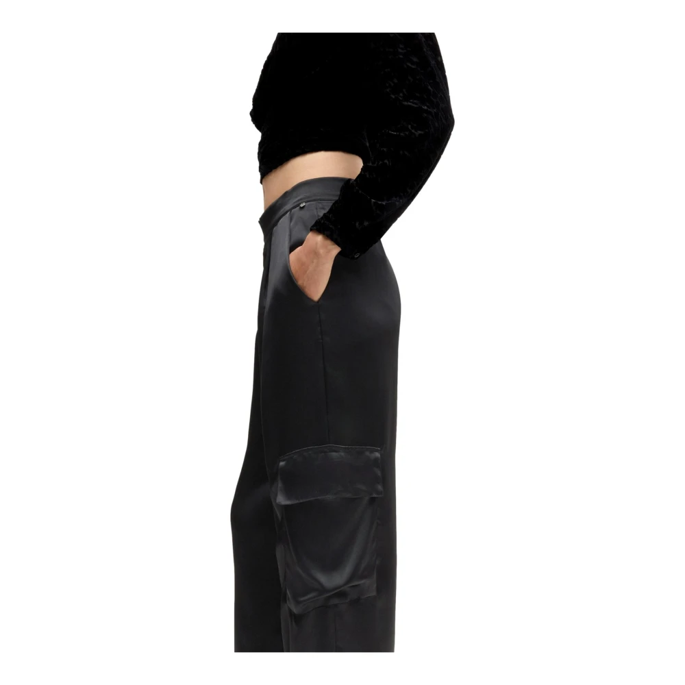 Hugo Boss Cargo Broek Straight Fit Satijn Zwart Black Dames