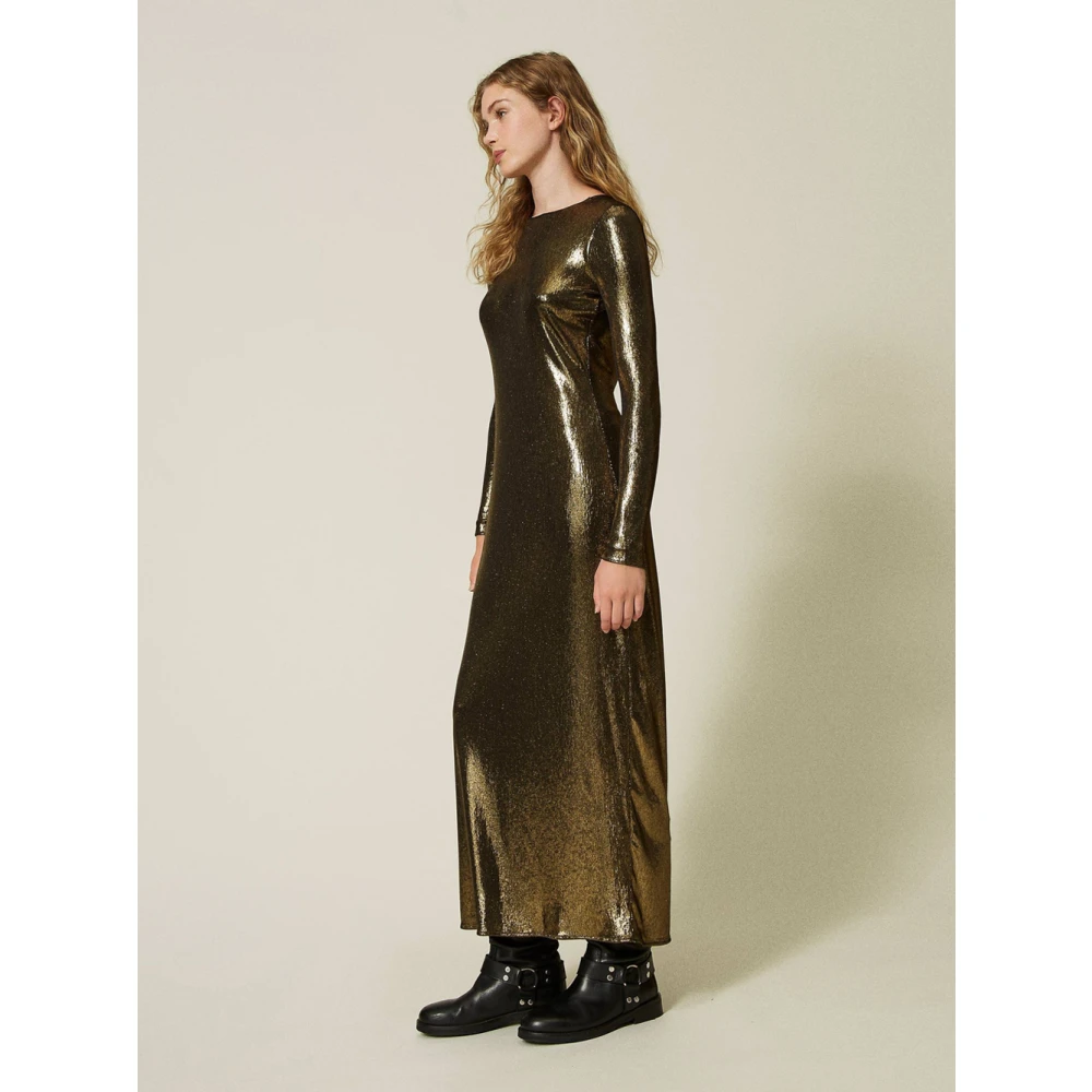 Twinset Lamina Gouden Lange Jurk Yellow Dames