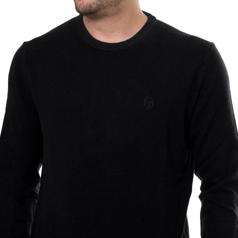 Sergio Tacchini Wollen Geribbelde Zoom Logo Trui Black Heren