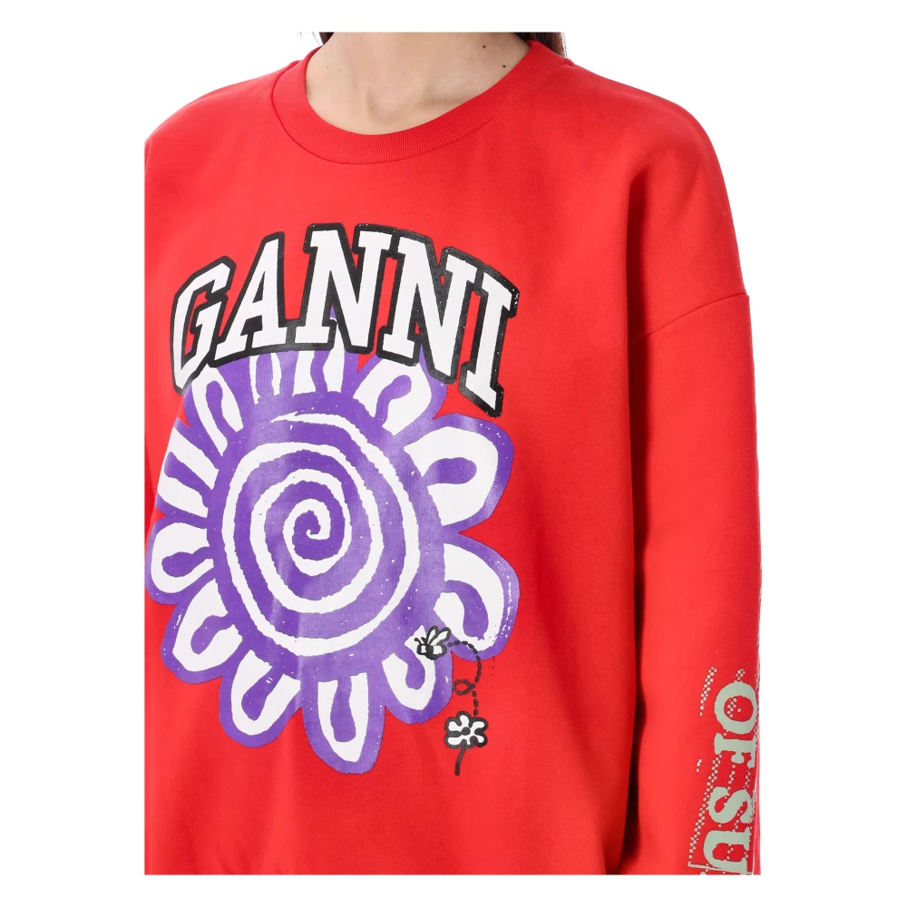 Ganni Bloemen Sweatshirt Red Dames