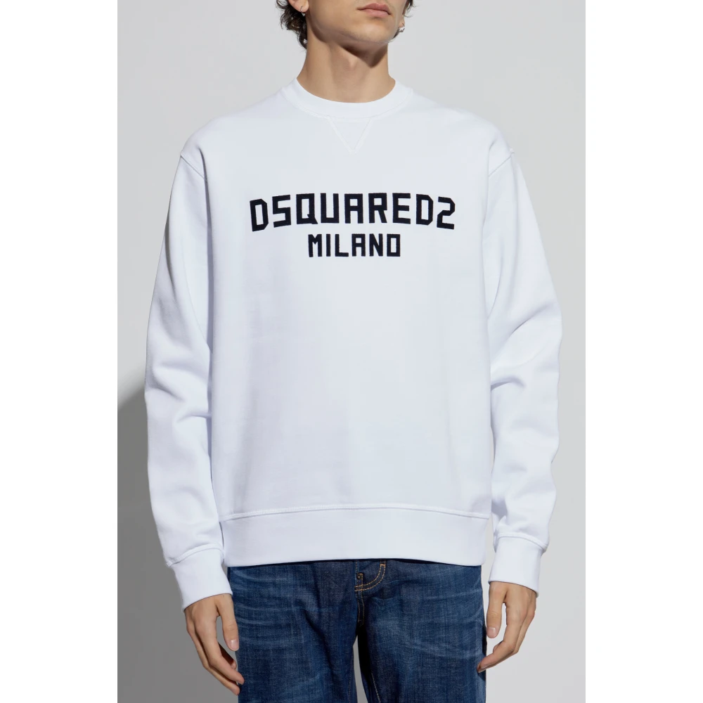 Dsquared2 Sweatshirt met logo en fluweelachtige afwerking White Heren