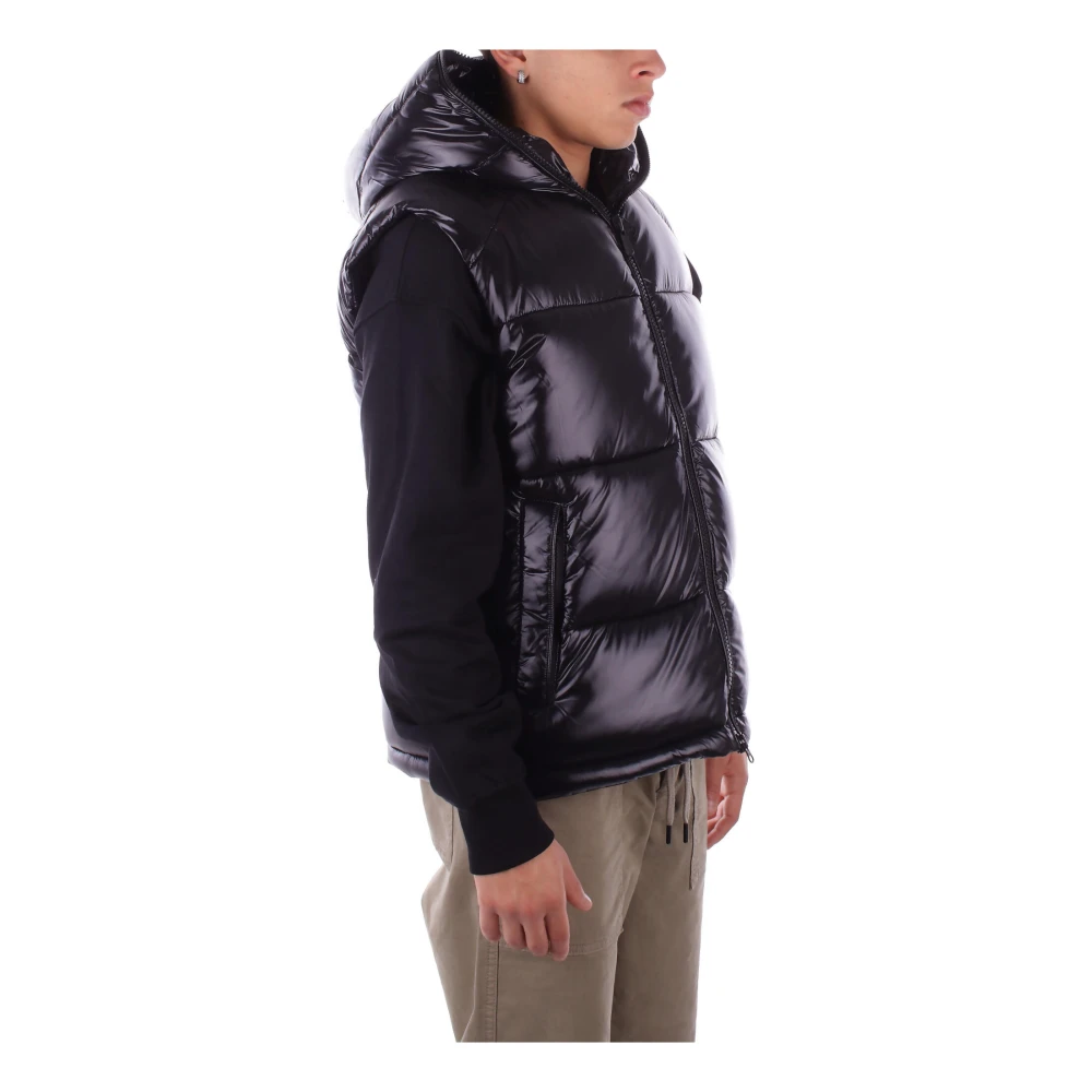 Save The Duck Zwarte Mouwloze Logo Hooded Jas Black Heren