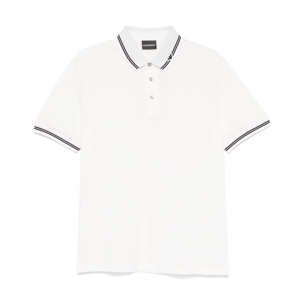 Emporio Armani Men's White Striped Polo T-Shirt Cotton
