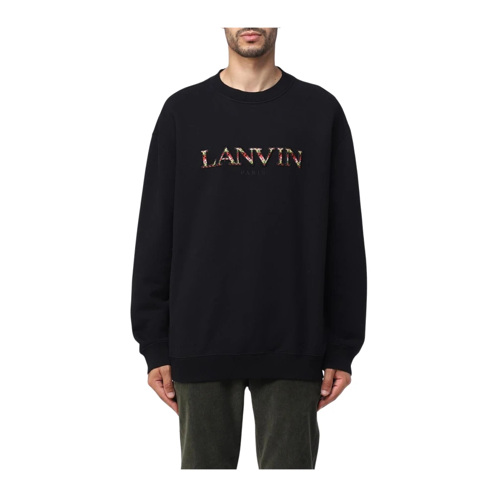 Lanvin Men's Black Sweatshirts, S, Embroidered Crewneck Sweatshirt