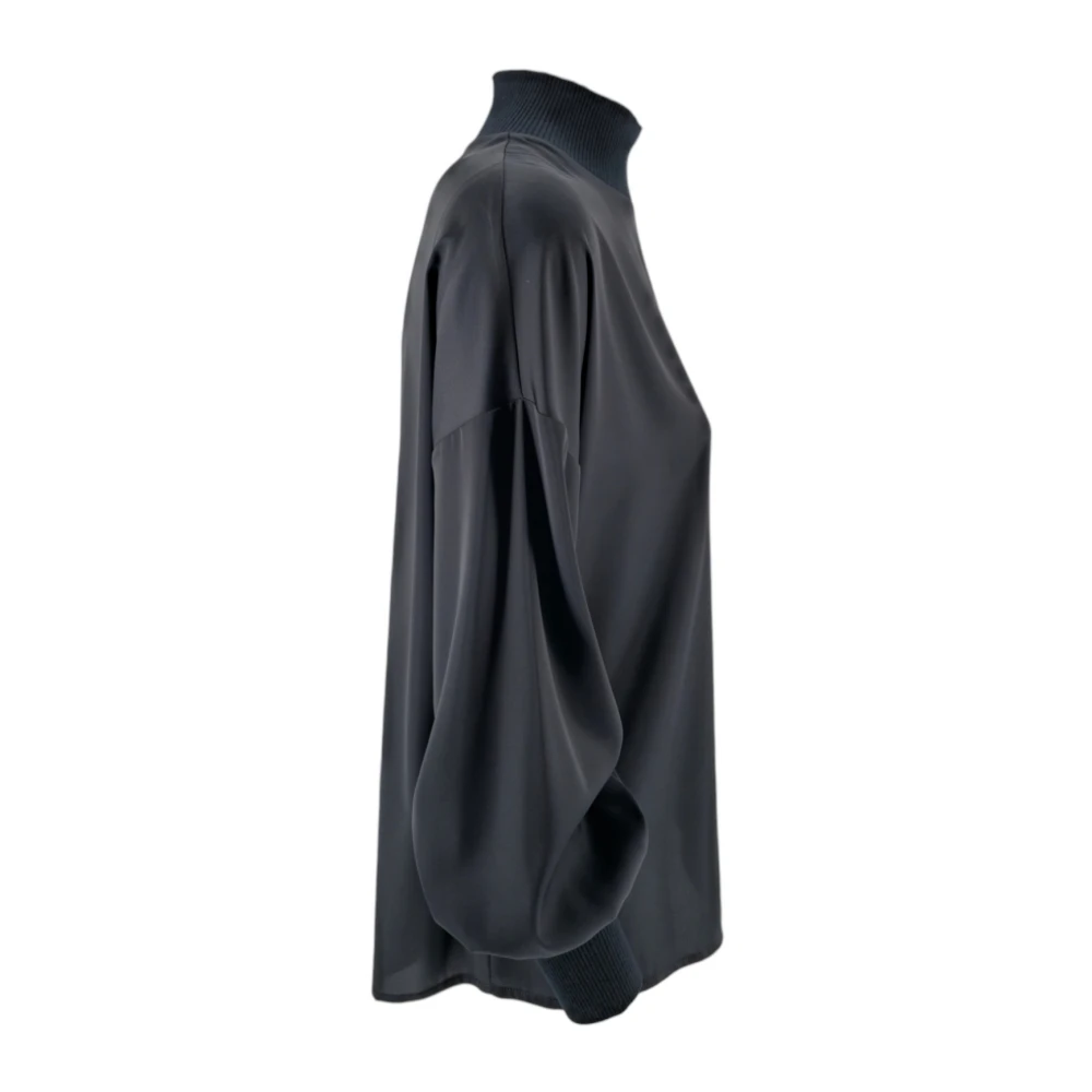 D.Exterior Zwarte satijnen damesoverhemd Black Dames