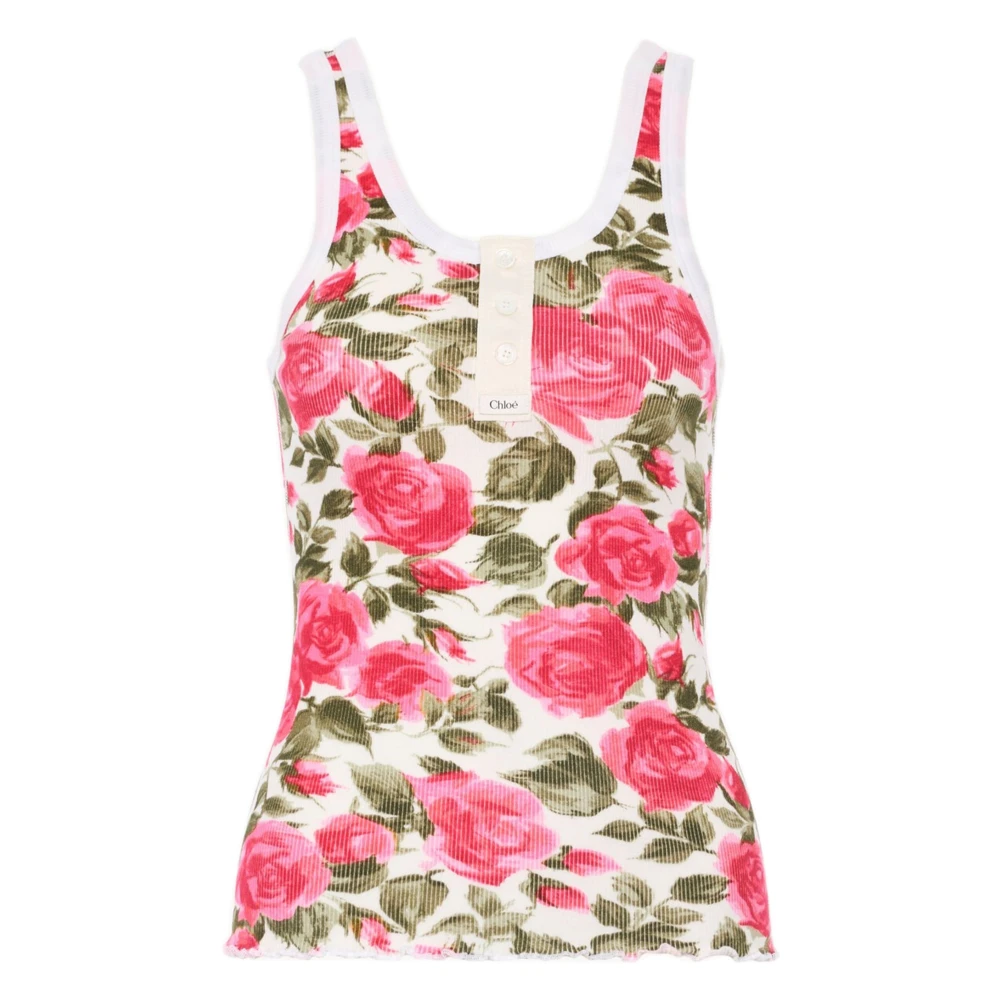 Chloé Multicolor Sleeveless Tops, Female, M, Fitted Henley Tank Top