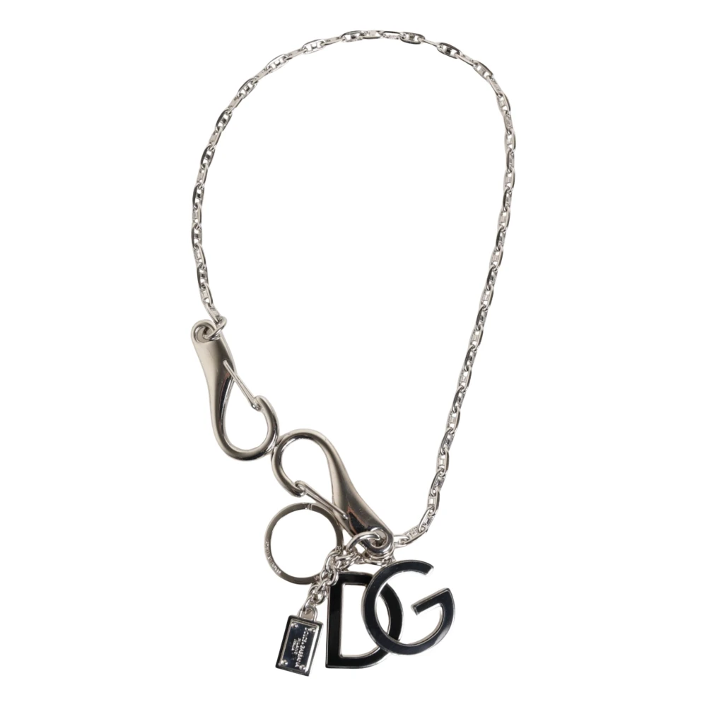 Dolce & Gabbana Unisex Gray Keychains, One Size, Silver Dg Logo Key Holder Keychain