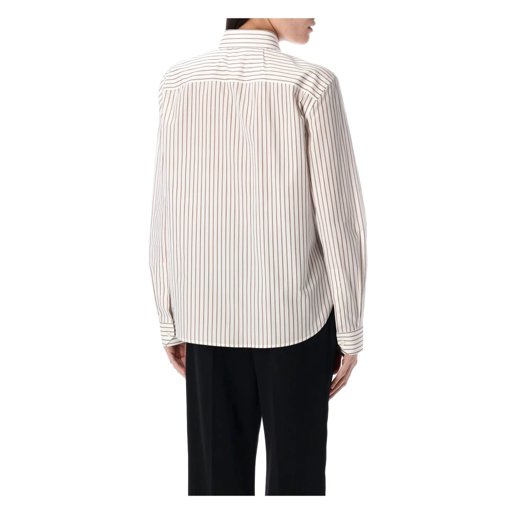 Saint Laurent Gestreept Katoenen Cassandre Shirt White Dames
