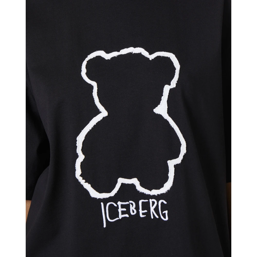 Iceberg Zwart katoenen jersey T-shirt met beerprint Black Dames