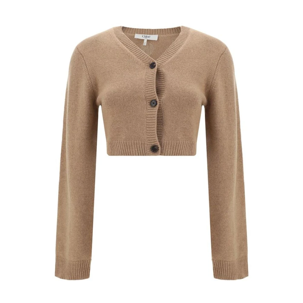 Chloé Geribbelde Cashmere Cropped Cardigan met Knoopsluiting Brown Dames