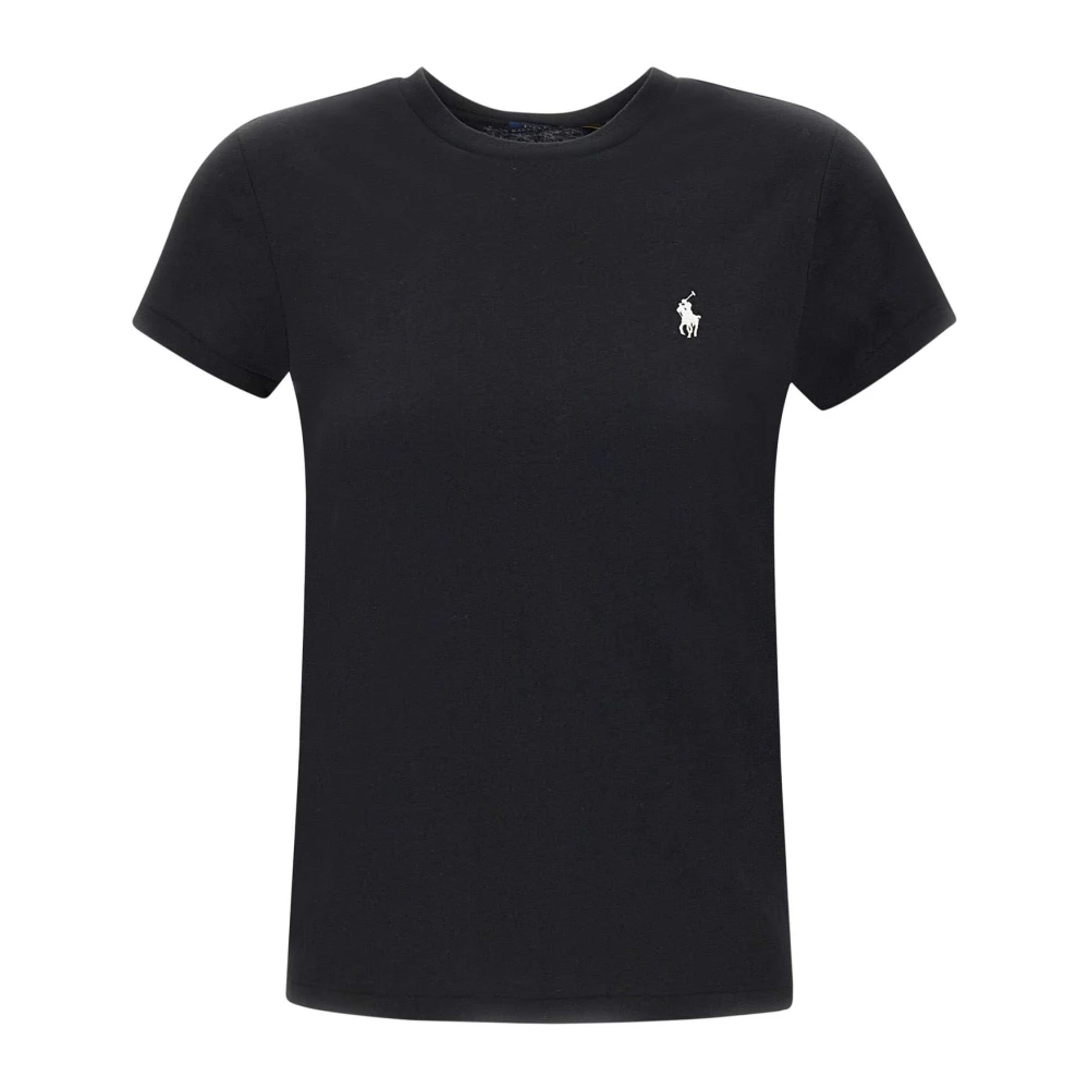 Polo Ralph Lauren Zwarte Katoenen T-shirt met Logo Borduurwerk Black Dames
