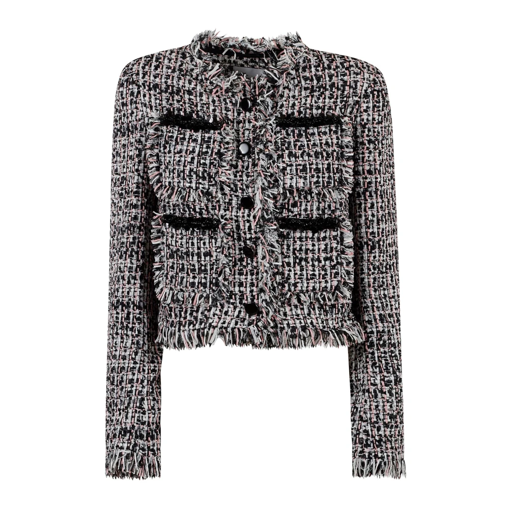 Self Portrait Stijlvolle Fringed Boucle Jacket Gray Dames