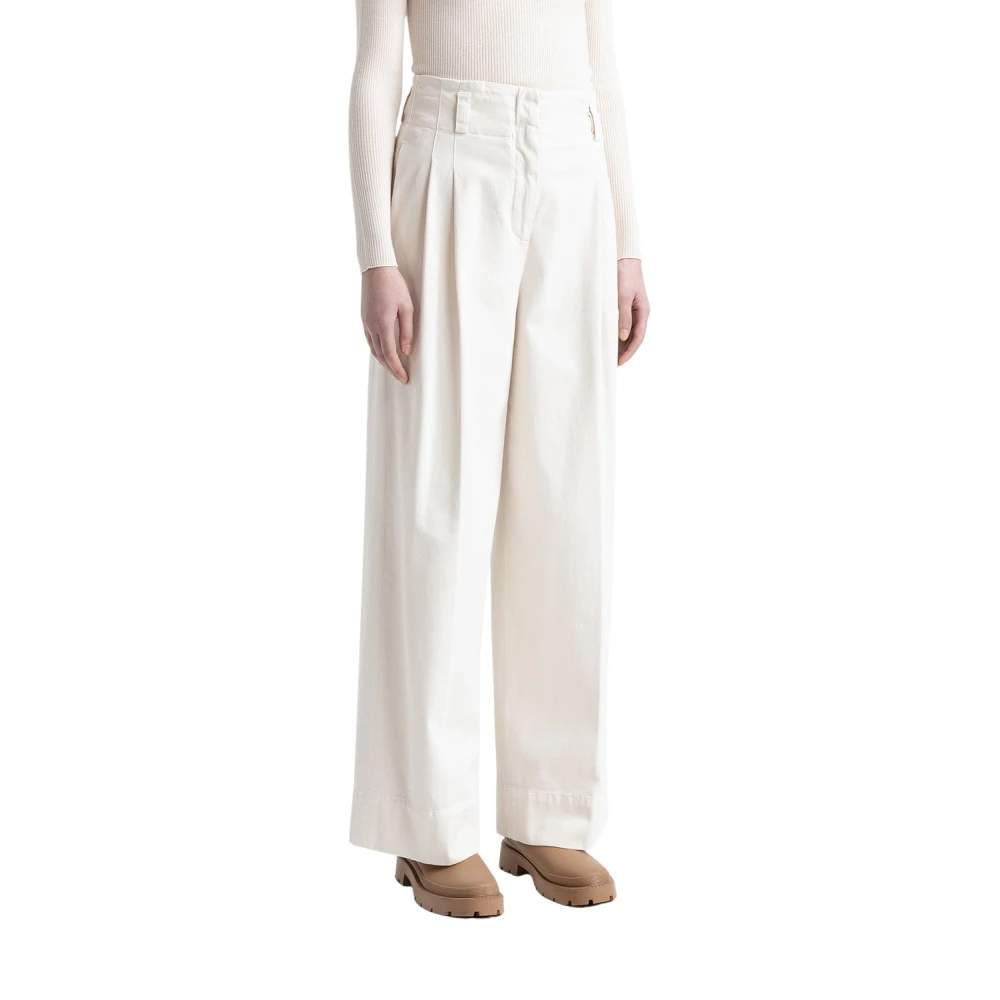 PESERICO Katoenen gabardine palazzo broek White Dames