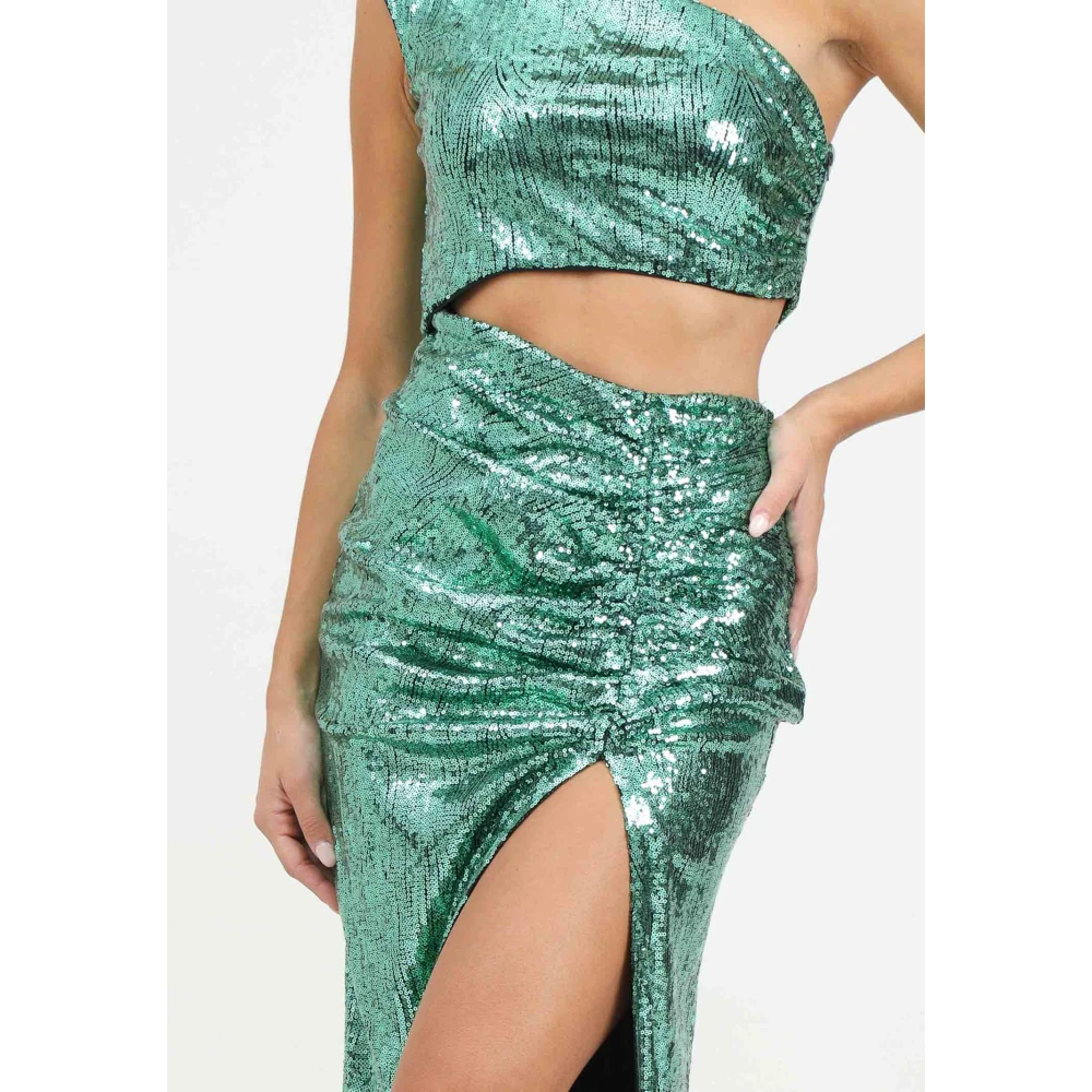 Amen Groene Een-Schouder Paillettenjurk Green Dames