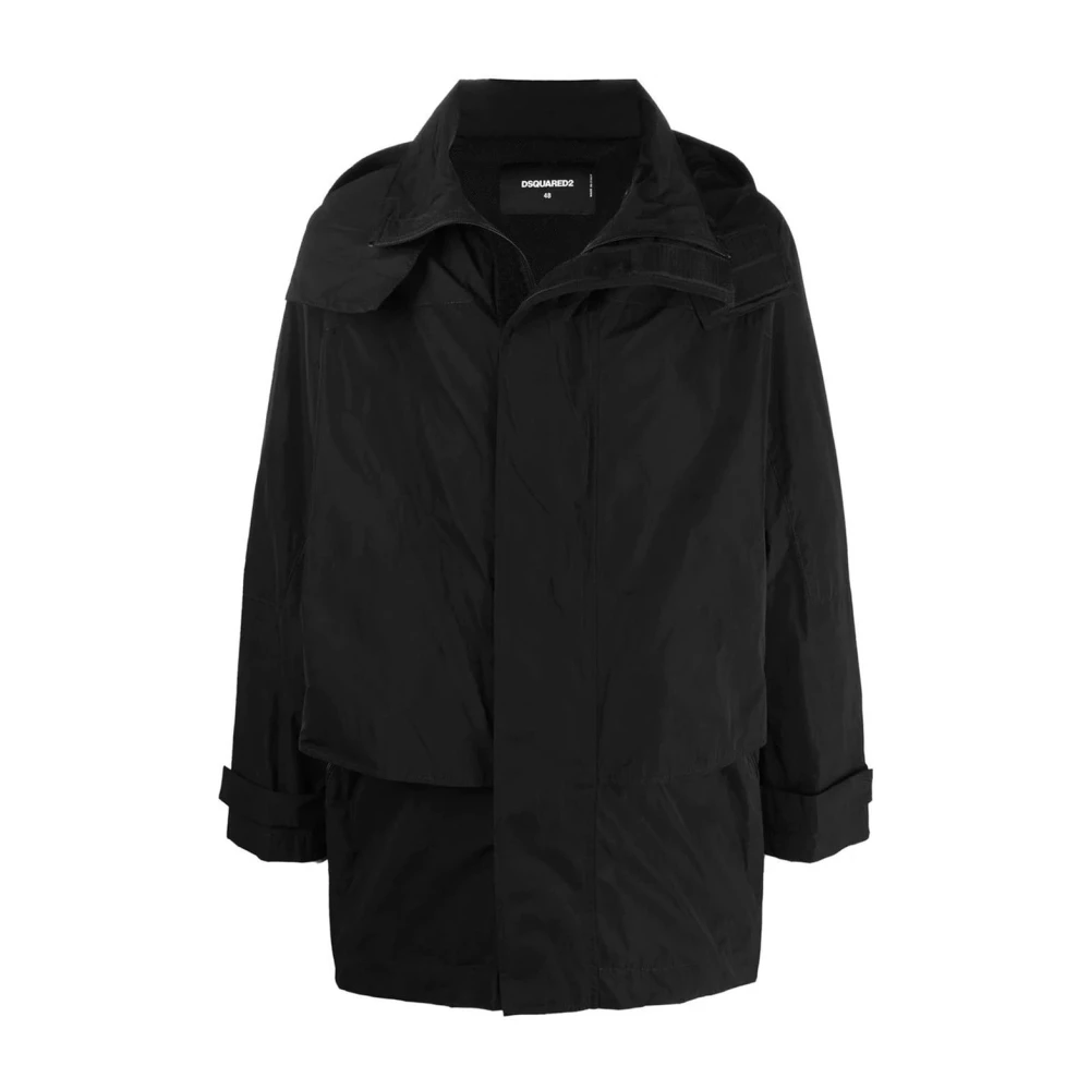 Dsquared2 Men's Black Light Jackets, S, Windbreaker Jacket With Hood And Logo