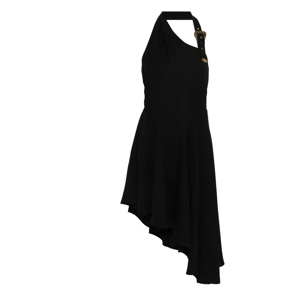 Versace Jeans Couture Zwarte Crepe Mini Jurk met Gegraveerde Gesp Black Dames