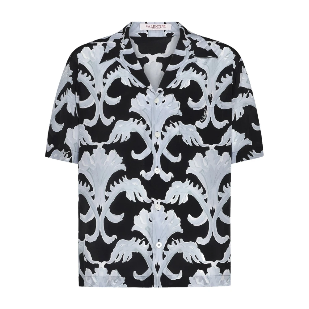 Valentino Men's Black Silk Bowling Shirt - Short Sleeve Shirts - Xl - Shirts