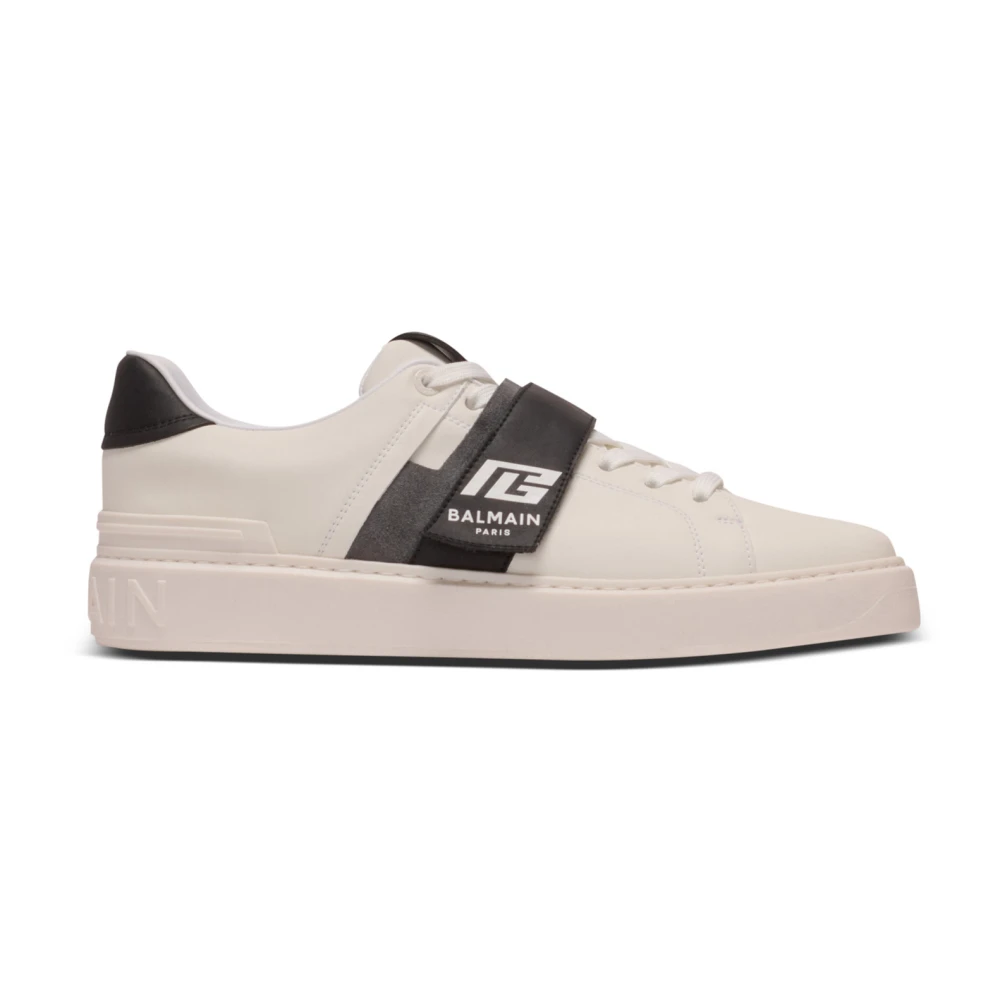 Balmain Men's White Calfskin B-Court Trainers With Pb Tongue - Sneakers - 9 Uk - Shoes