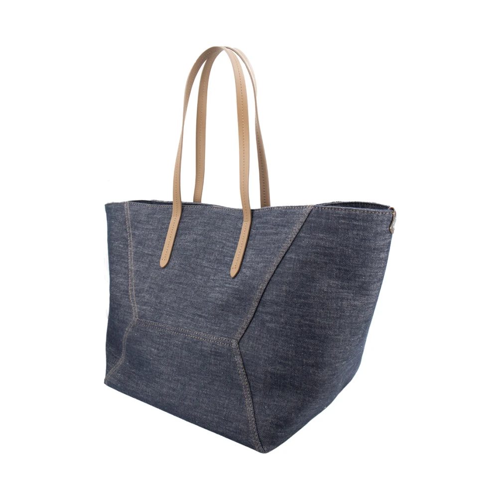 BRUNELLO CUCINELLI Compacte katoenen tas met geometrische silhouet Blue Dames