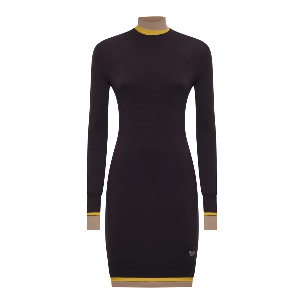 Fendi Aubergine Wool Knit Trompe L`Oeil Dress - Female - Knitted Dresses - Purple - S - Dresses