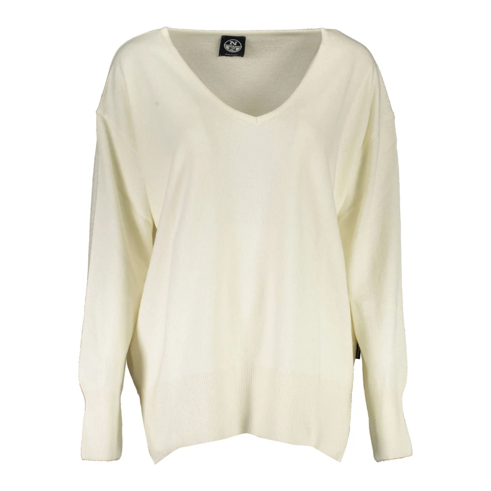 North Sails White Long Sleeve Top - Female - V-Neck Knitwear - White - S - Knitwear