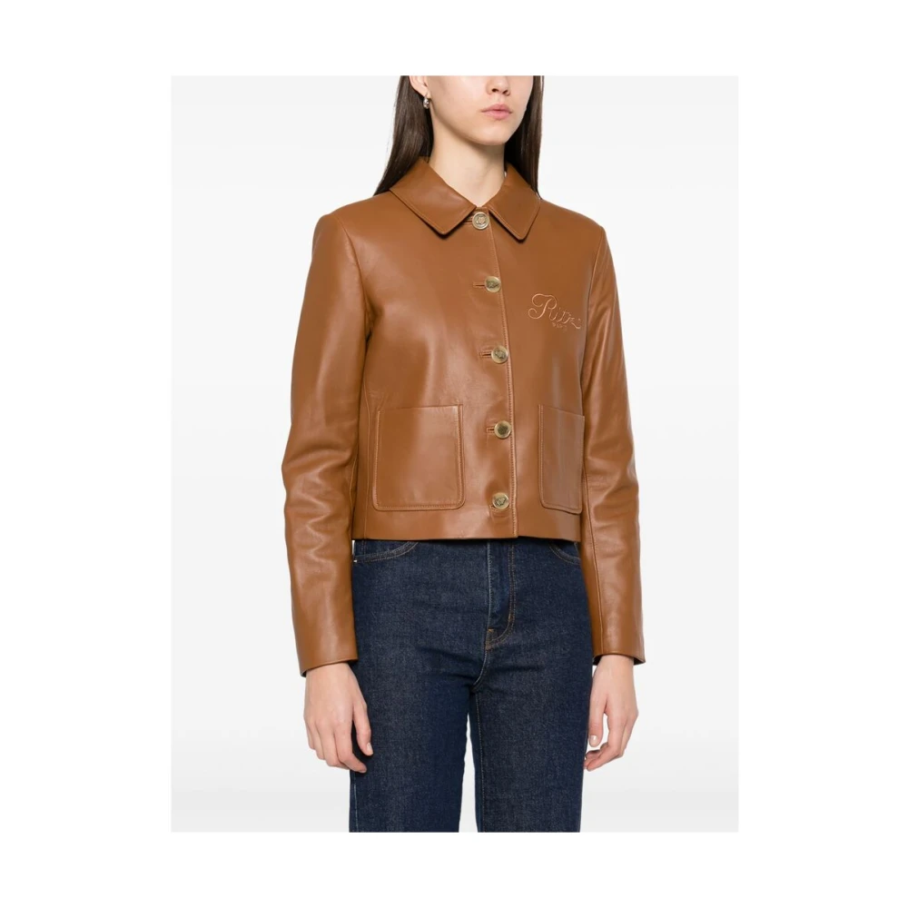 Frame Parijse Chic Leren Buitenkleding met Schoudervullingen Brown Dames