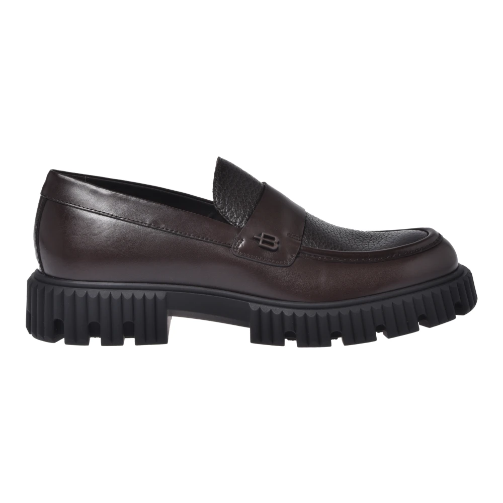 Baldinini Men's Dark/Brown Leather And Tumbled Leather Loafers