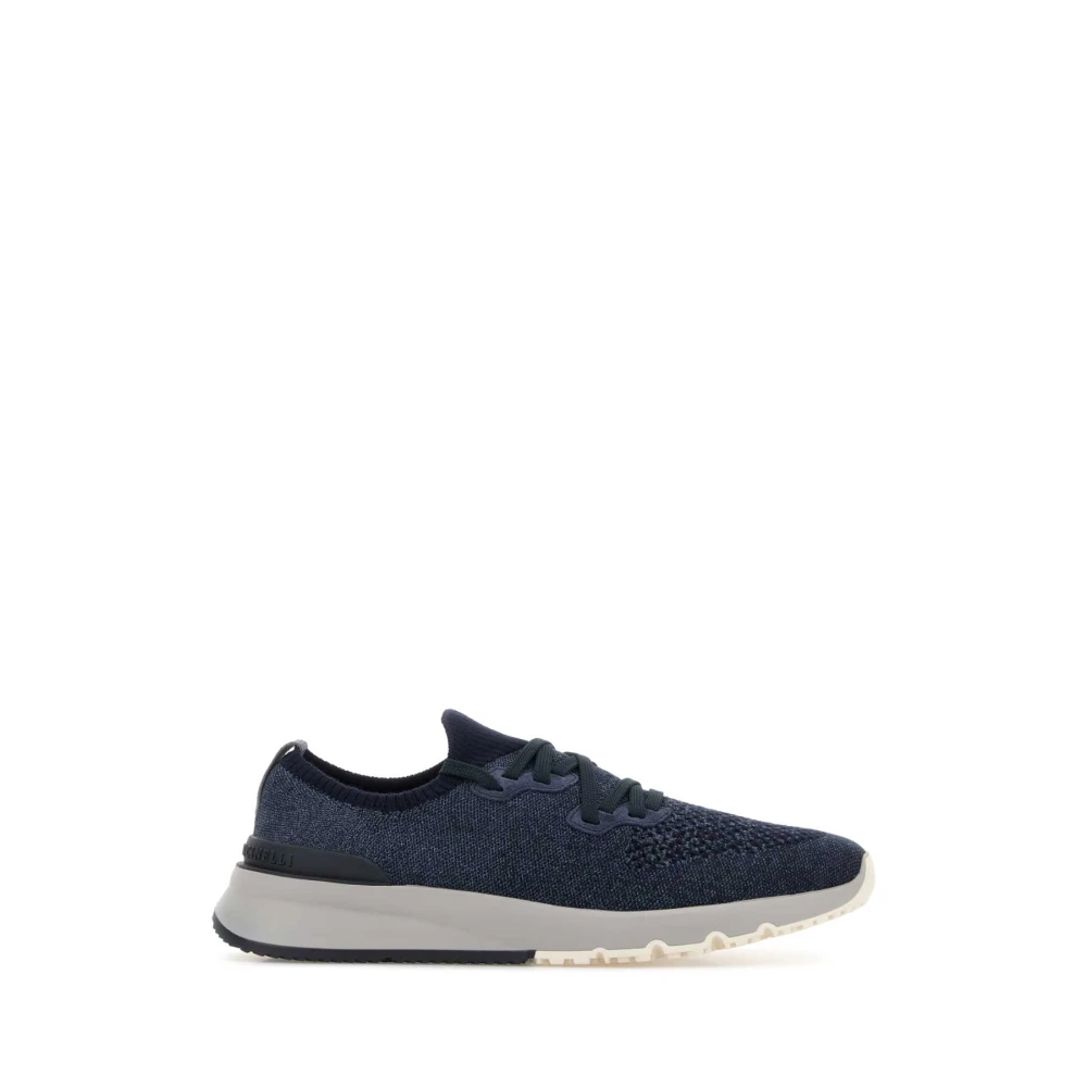 Brunello Cucinelli Cotton Chiné Knit Runners Heren Schoenen Blauw