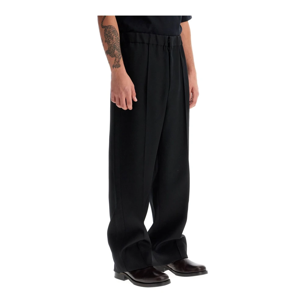 Jil Sander Wollen gabardine broek met relaxte pasvorm Black Heren