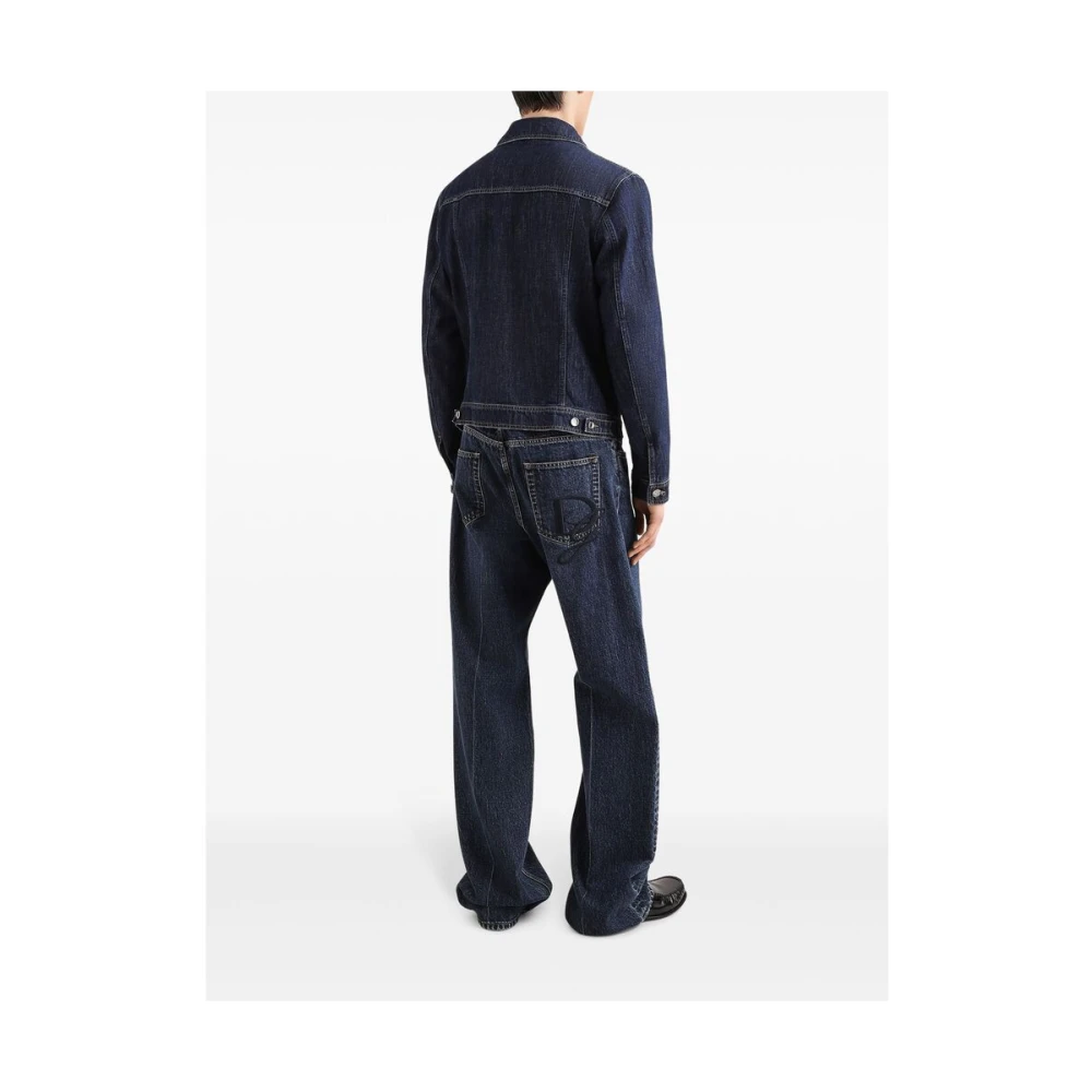 Dolce & Gabbana Indigo Blauwe Knoopsluiting Buitenkleding Jas Blue Heren