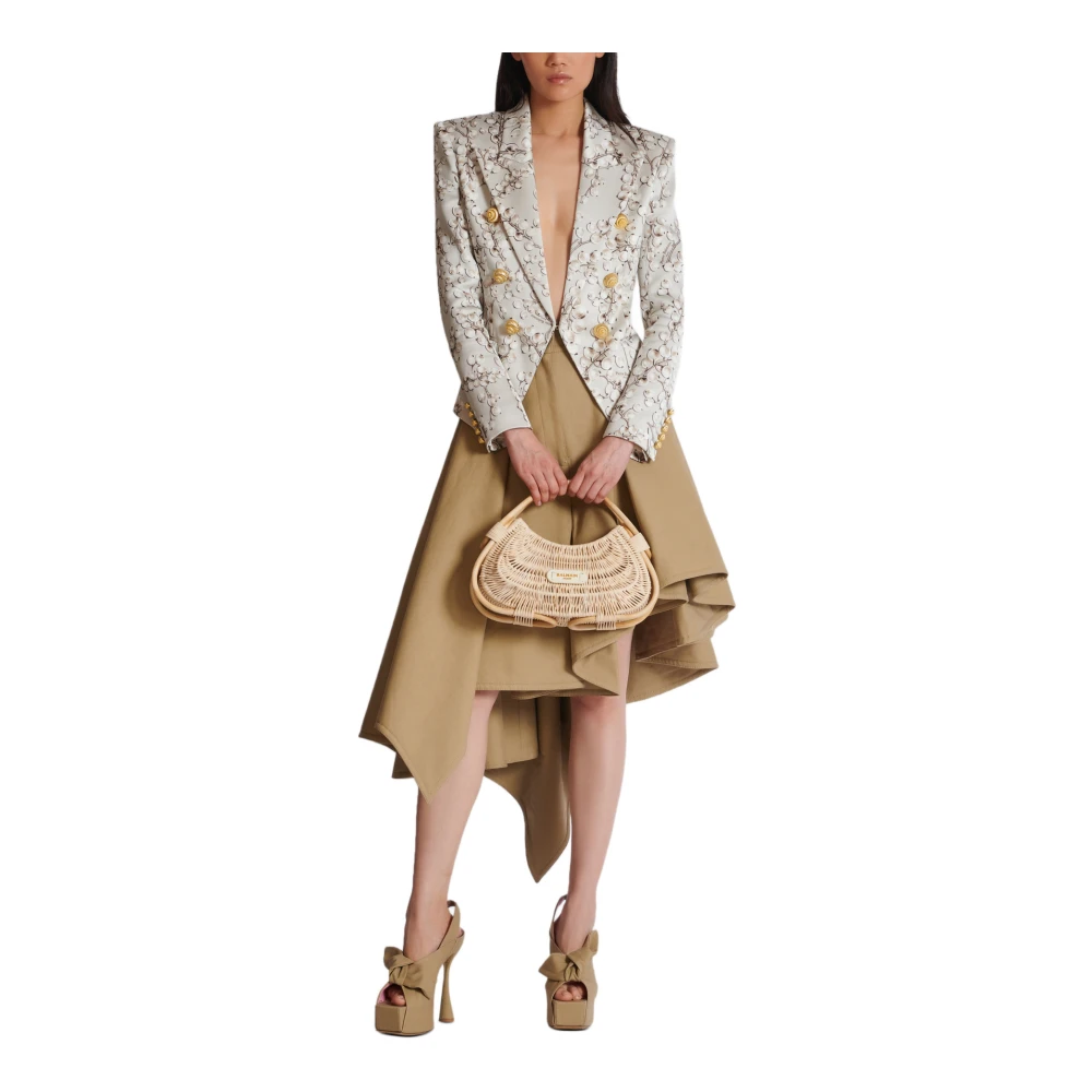 Balmain 6-knoops satijnen jas met Redcurrant print Multicolor Dames