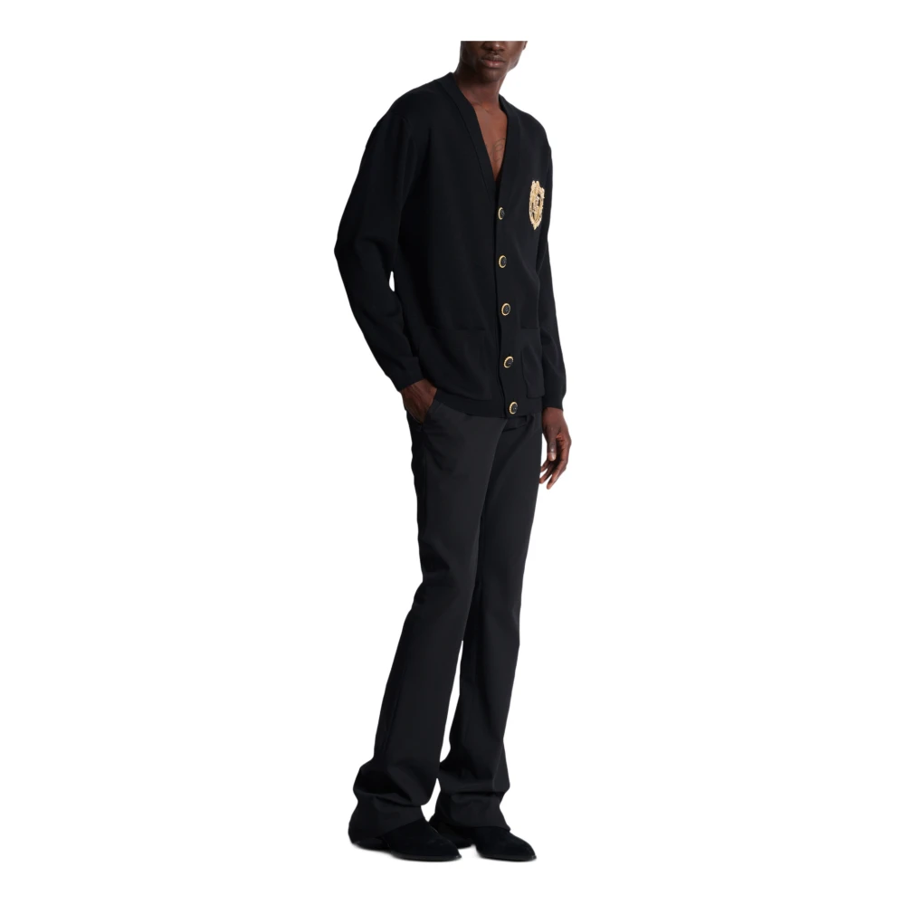 Balmain Gebreid vest met geborduurd embleem Black Heren