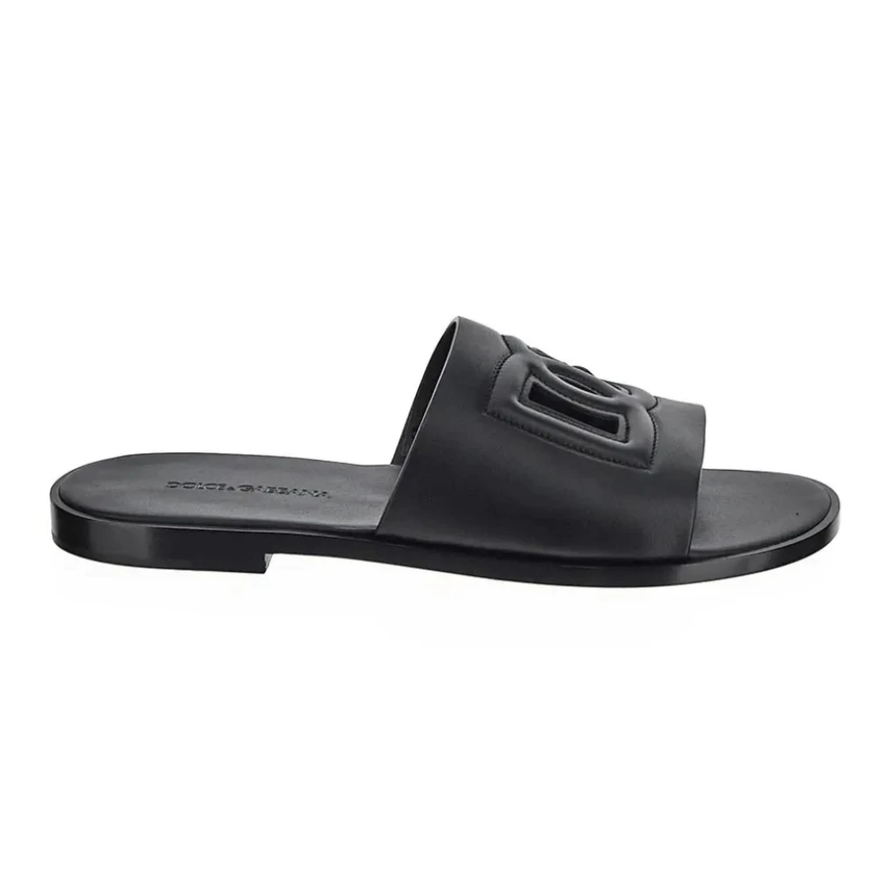 Dolce & Gabbana Women's Black Quilted Embossed Dg Logo Sliders