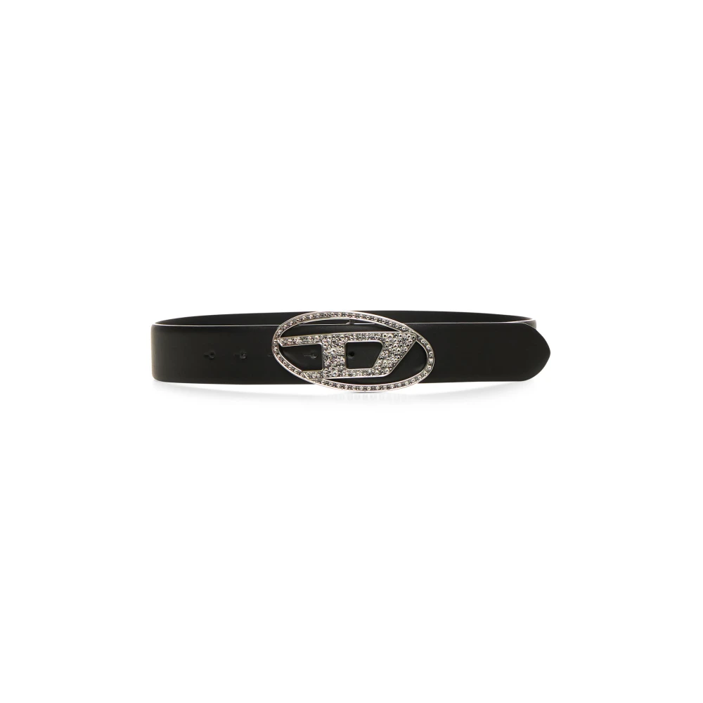 Diesel Vrouw Zwart Kristalversierde Oval D Gesp Riem,B-1Dr Strass