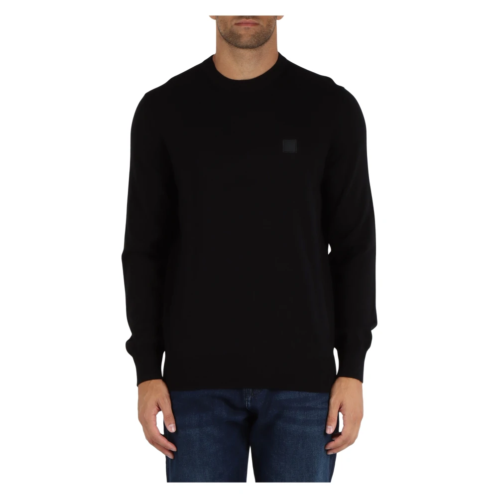 Boss Katoen kasjmier ronde hals trui met logo Black Heren