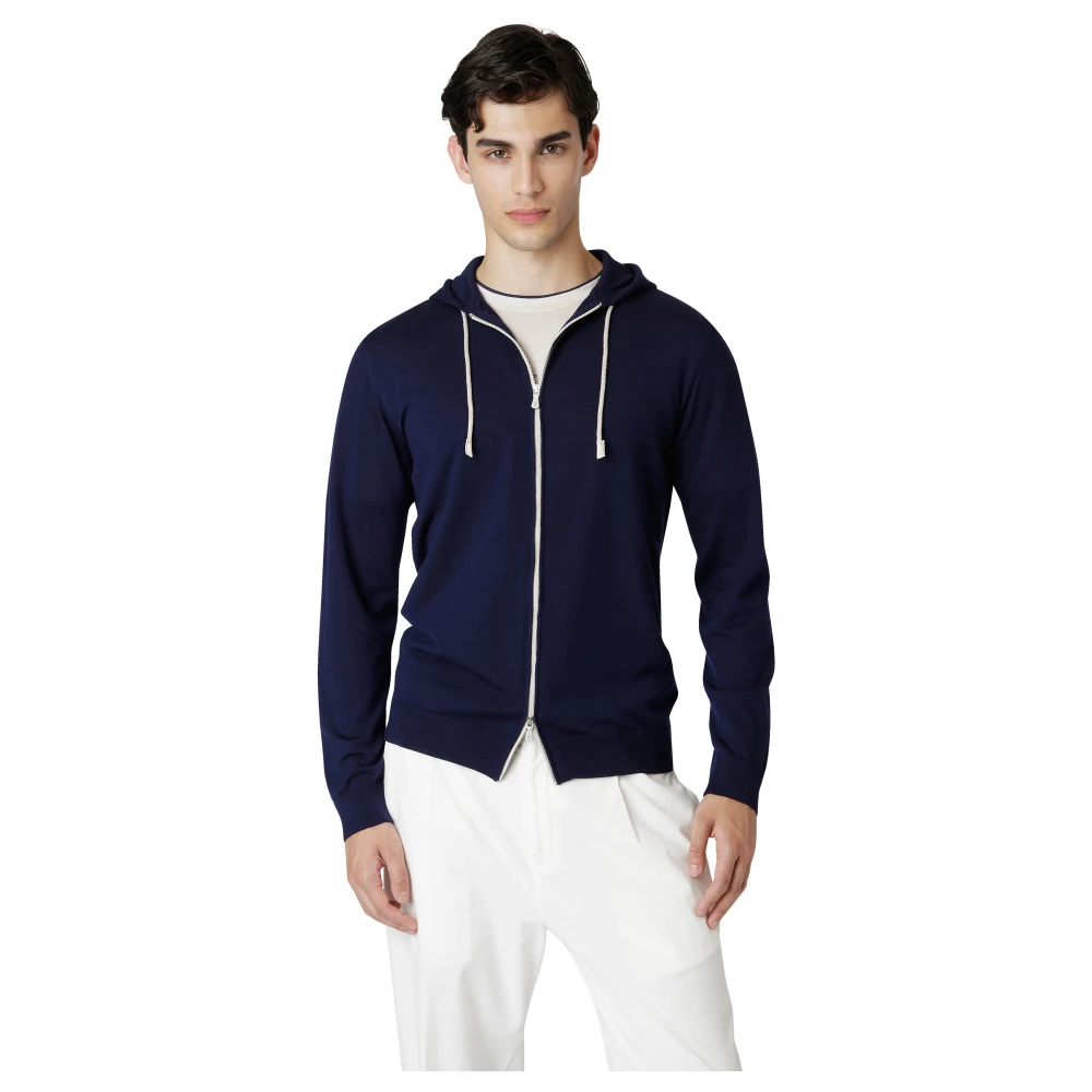 Eleventy Sportieve Full Zip Hooded Wollen Trui Blue Heren