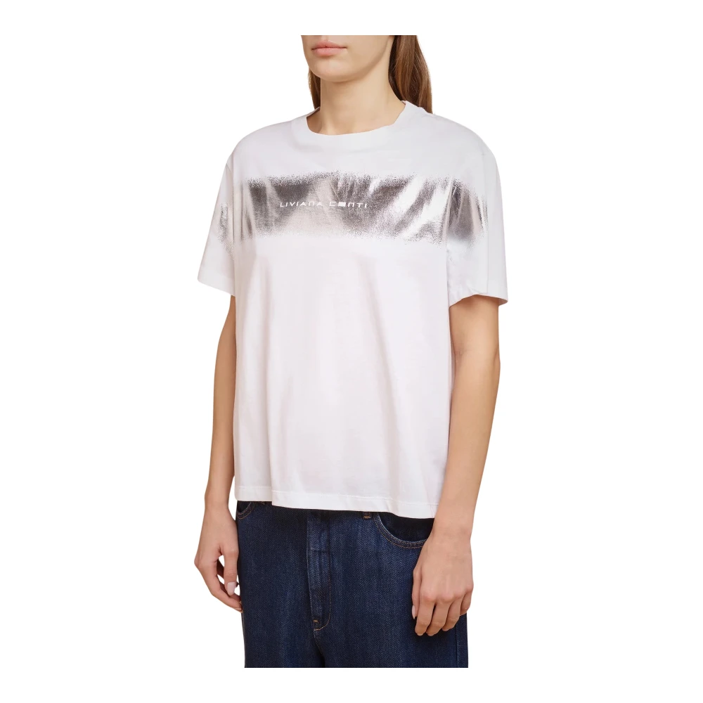 Liviana Conti Katoenen Ronde Hals Korte Mouw T-shirt White Dames