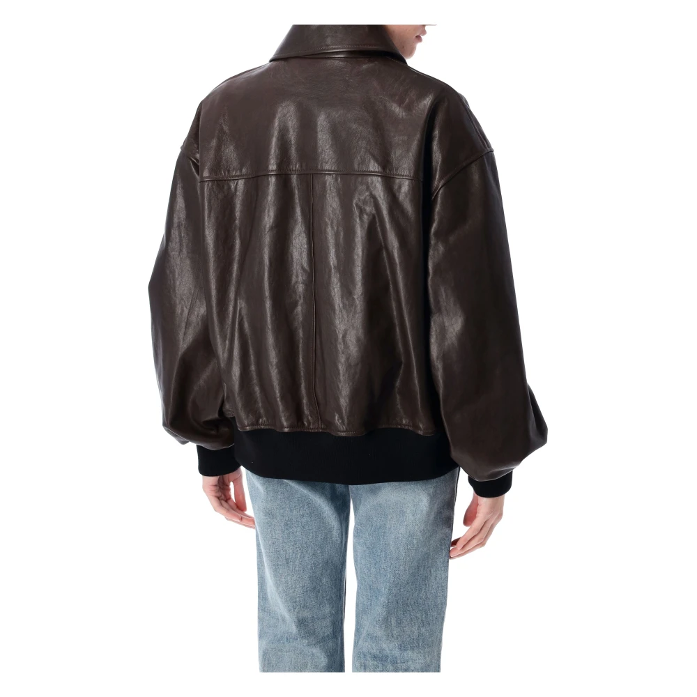 Khaite Donkerbruine leren jas met ribgebreide details Brown Dames