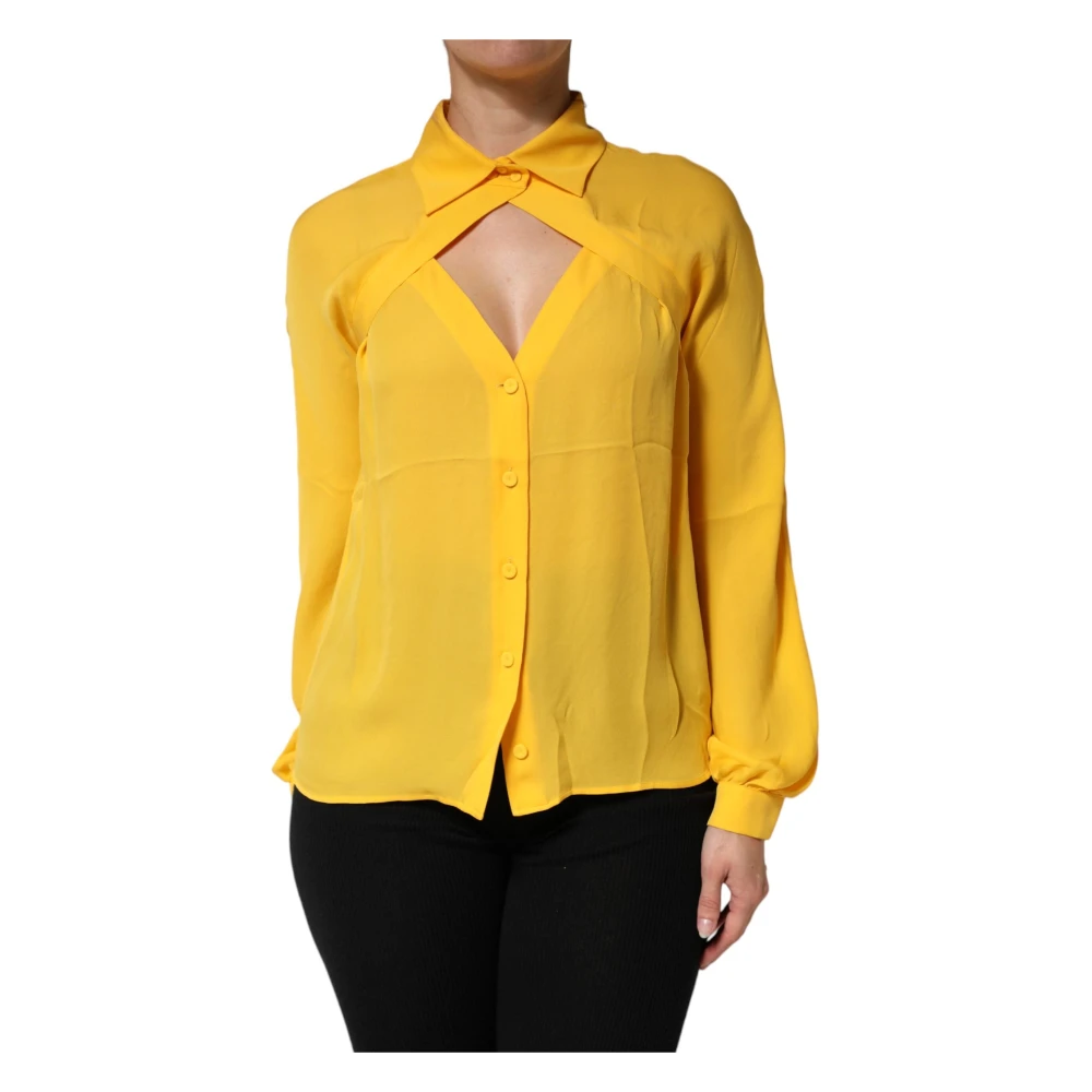 Moschino Women's Yellow Shirts, Xs, Collared Long Sleeve Top