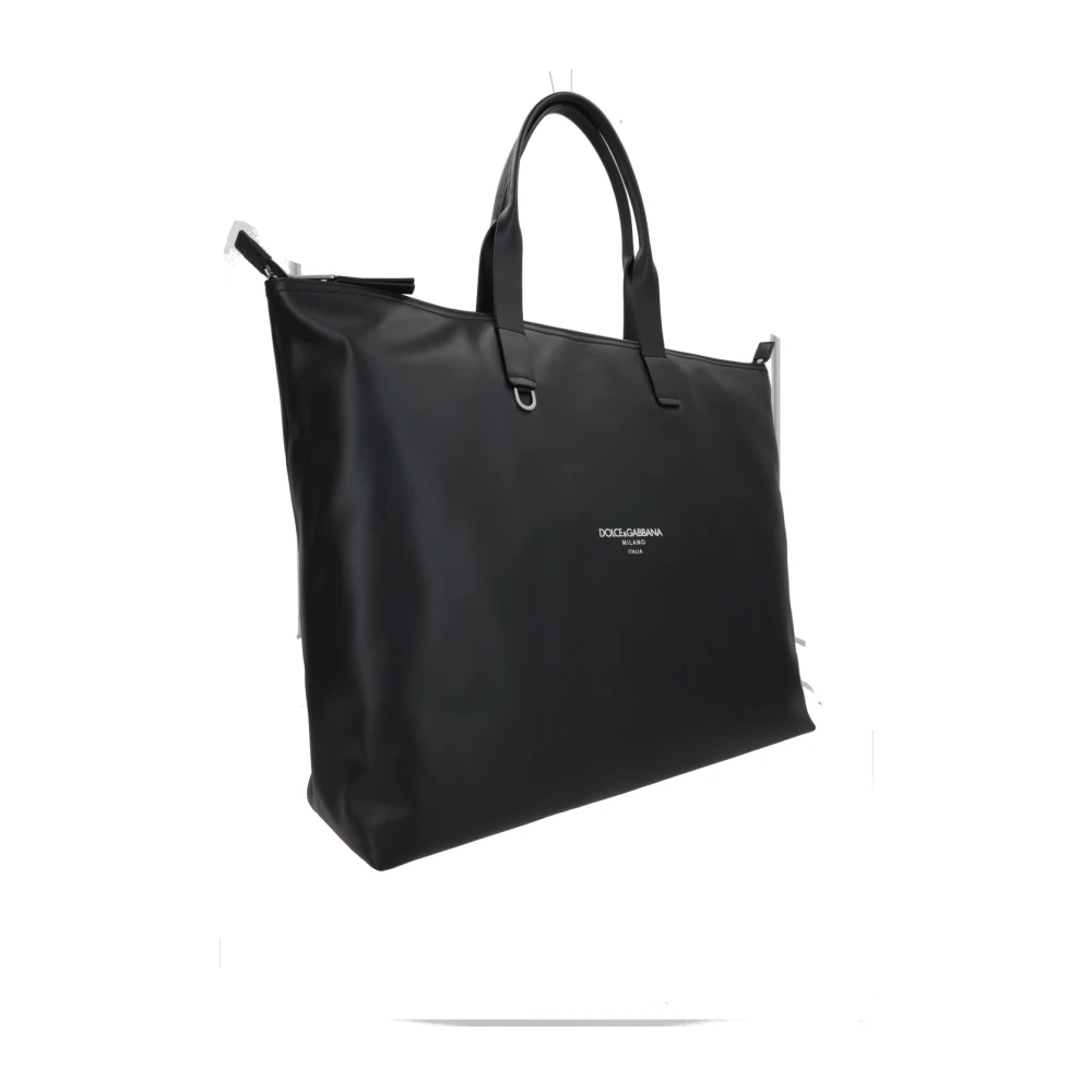 Dolce & Gabbana Zwarte leren boodschappentas met logoprint Black Heren