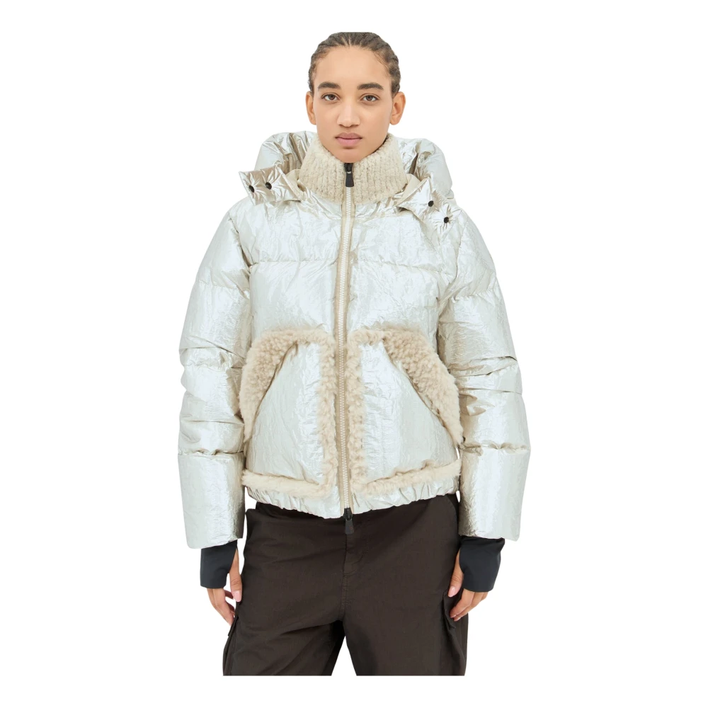 Moncler Metallic Finish Donsjack met Fleece Gray Dames
