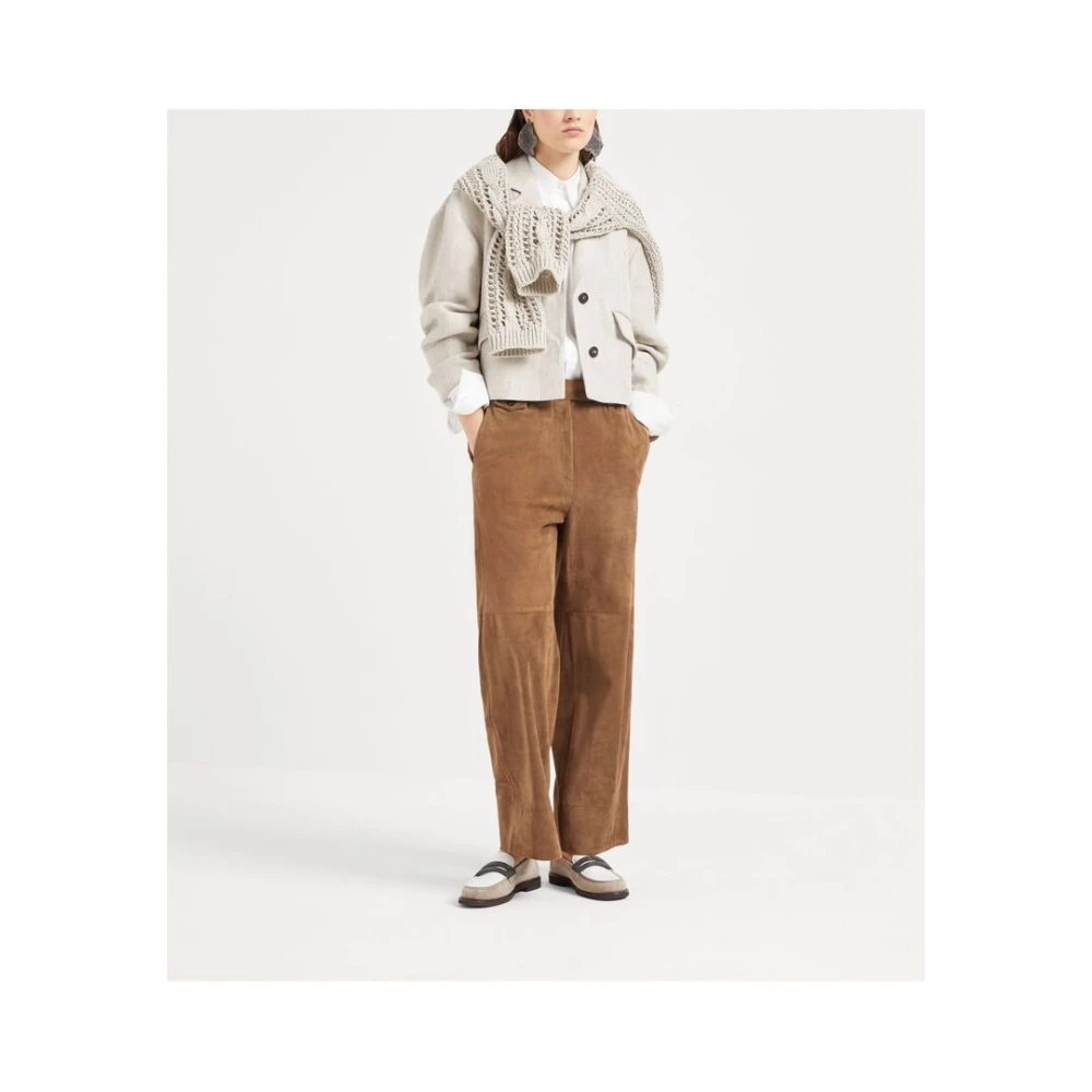 BRUNELLO CUCINELLI Beige Geribbelde V-hals Trui Gray Dames